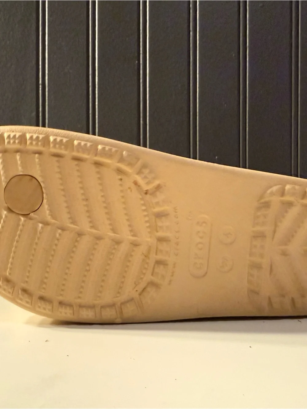 CROCS Beige Platform Flip Flop Sandals with Gold Glitter Straps